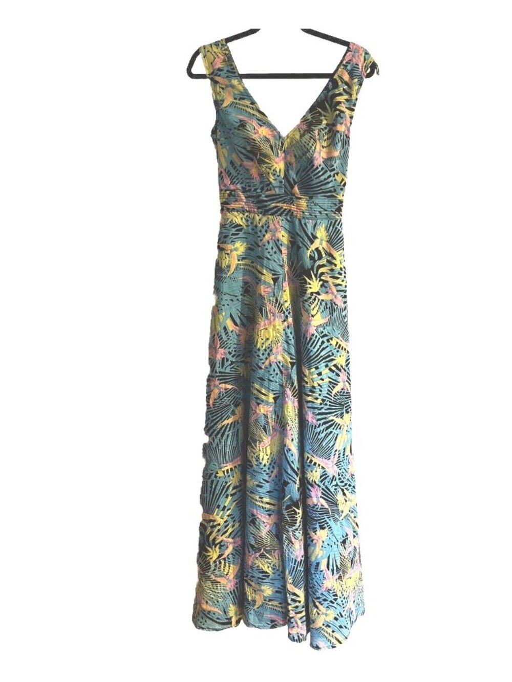 eShakti Flare Dress M Tropical Multicolor Sleeveless Lined Maxi resort wear